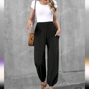 SHEIN Black Smocked Waist Joggers (New Never Worn)
